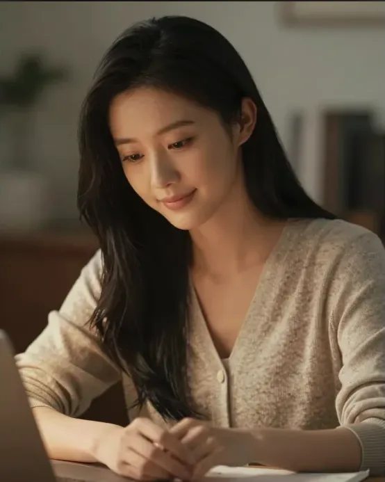 カーディガン姿で読書するAI美女